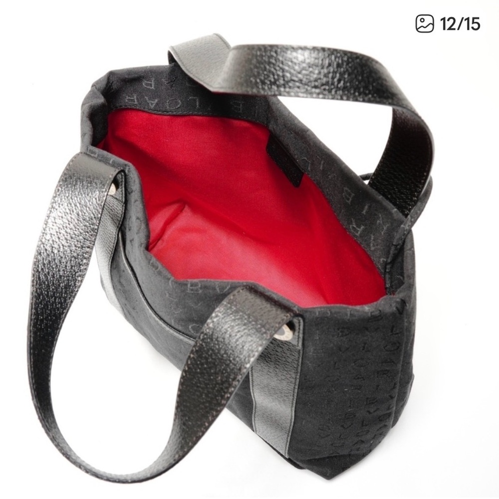 Bvlgari Logomania Black Canvas & Leather Handbag Tote Italy Retails $490 - EUC